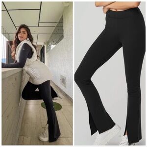Alo Yoga Airbrush High Waist Flutter Flare Leggings Black Split Hem Size Medium